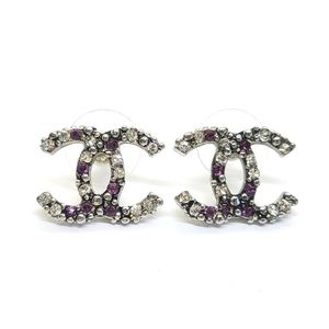 CHANEL Silver CC Rhinestone Purple Stones